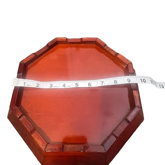 Set  Vintage‎ Asian Red Hand Carved Wooden Lacquerware Octagonal Decorative Tray - Picture 13 of 15